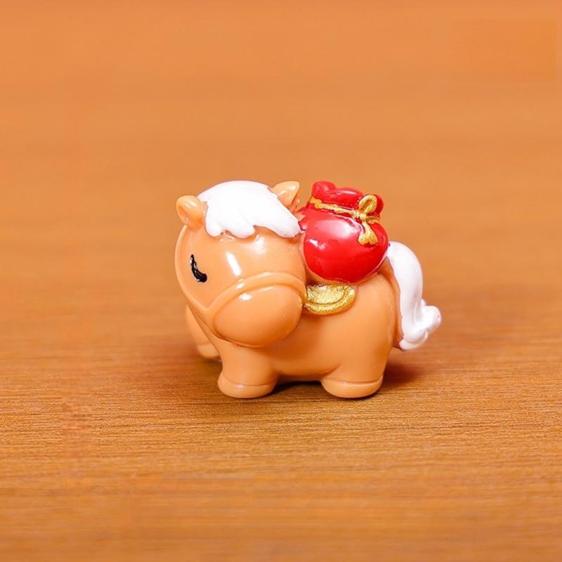 6 Piece Chinese Zodiacs Horse Miniature Figurine Resins Craft Desk Decors Ornaments for Home Office New Year Celebration