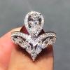 Temperament Luxury Geometric Crown Teardrop-shaped Crystal Zircon Rings for Women Bride Wedding Stainless Steel Charm Jewelry