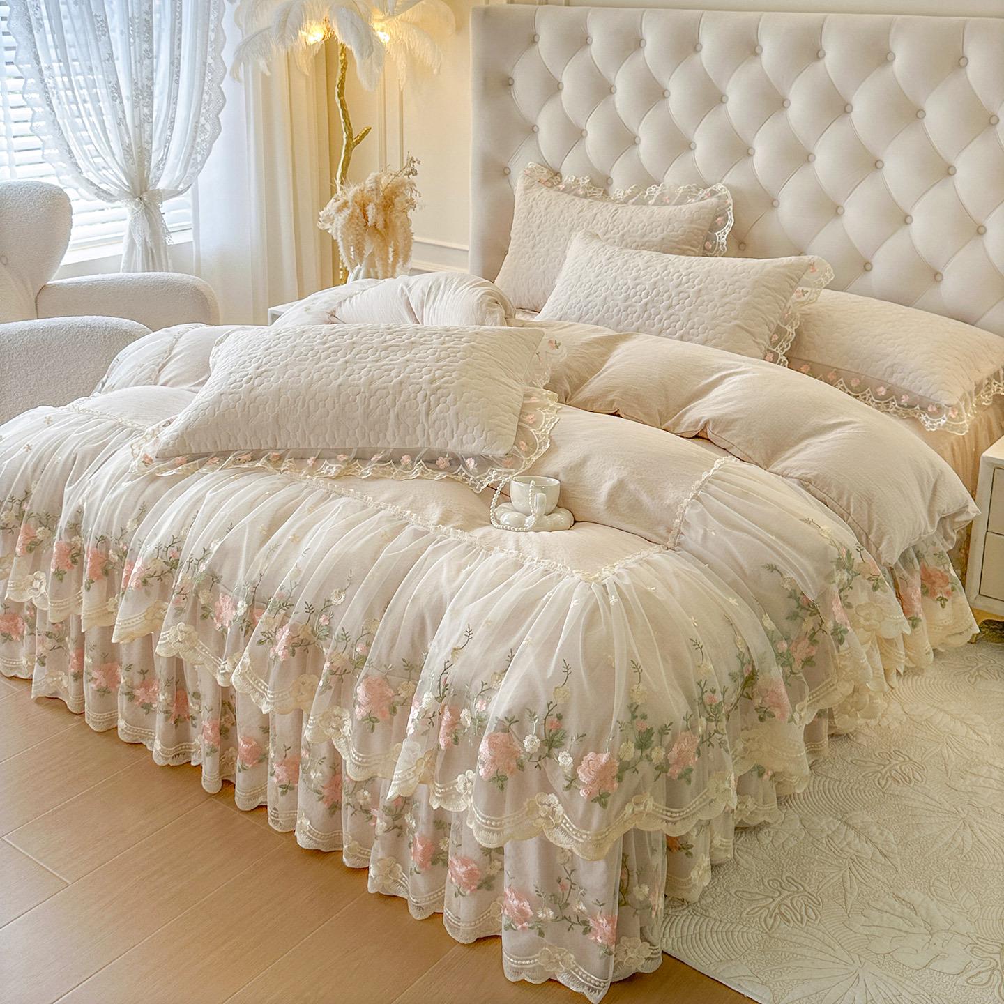 French Princess Lace Trim Cotton Bed