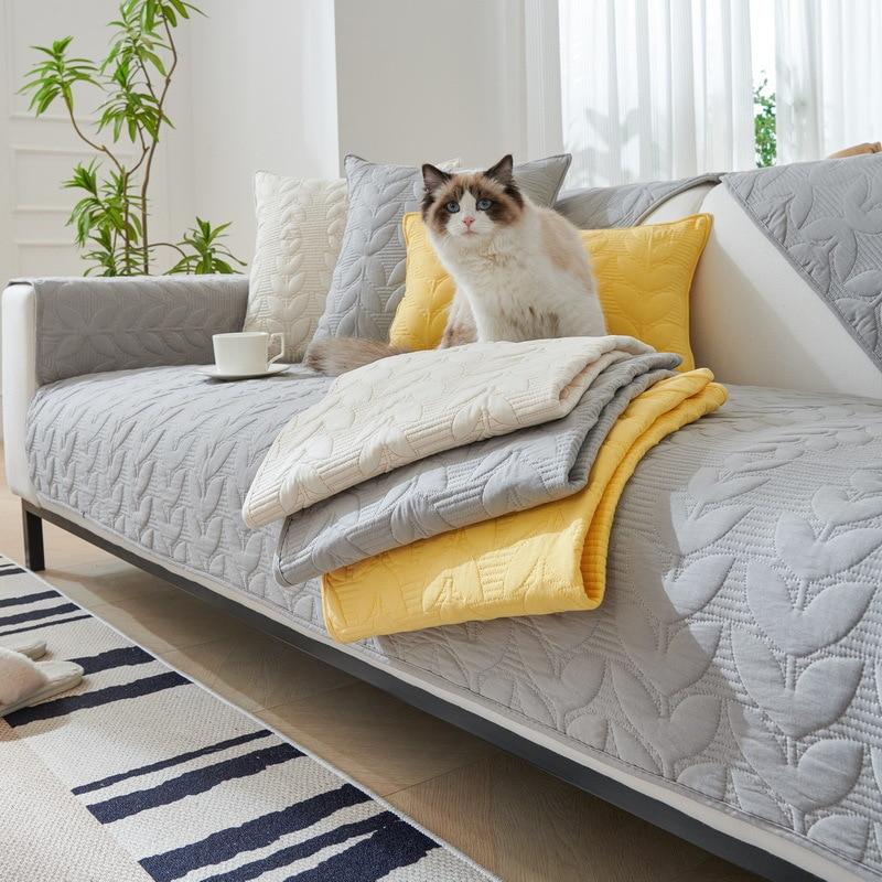 Simple Leaf Fabric Sofa Mat Modern All-season Universal Anti Slip Sofa Cushion Non Slip Leather Sofa Cover Cover Cloth Towel