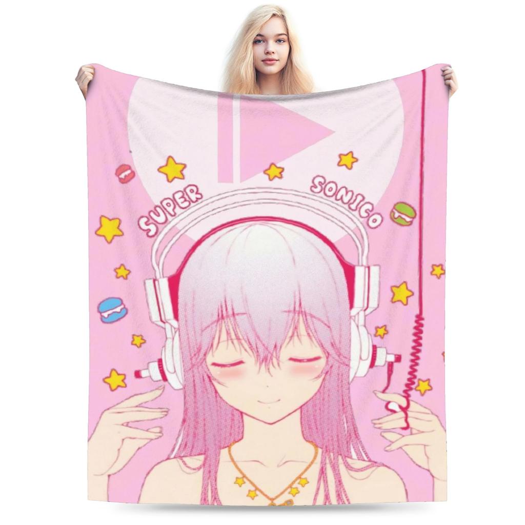 Super Sonico Flannel Blanket Winter Warm Throw Blanket for Boy Girl Bedroom Graphic Bedspread Sofa Bed Cover
