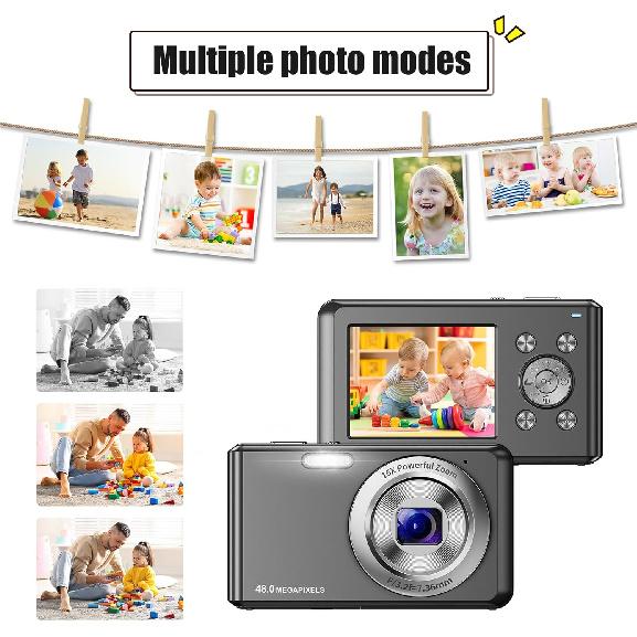Digital Camera, HD 1080P Compact Camera with 32GB Memory Card, 48 Megapixel Camera, 2.4-inch LCD 16x Digital Zoom Digital Camera for Kids, Girls,