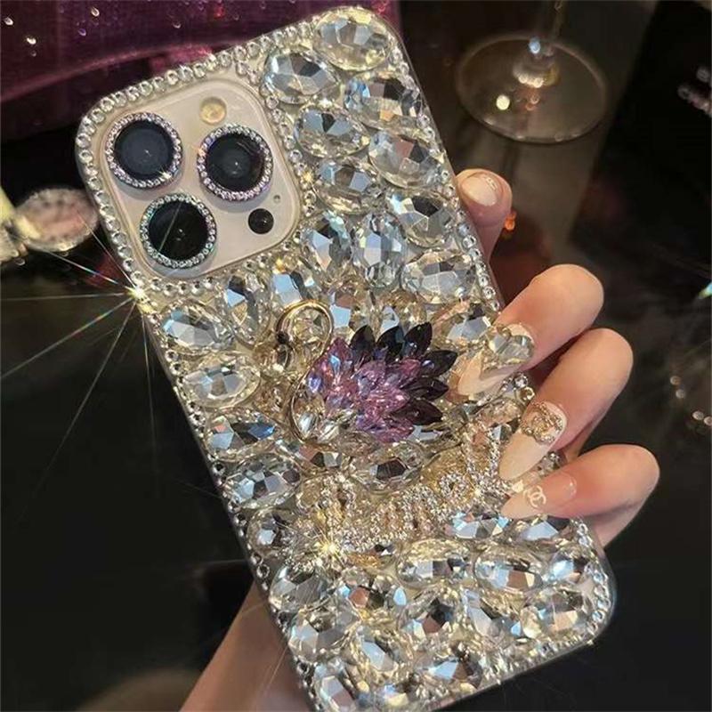 Luxus Diamant Schwan Wasser Diamant Handyhülle für iPhone 14 13 12 11 Pro Max X XS XR XS Max 8 7 Plus Acryl stoßfeste Abdeckung