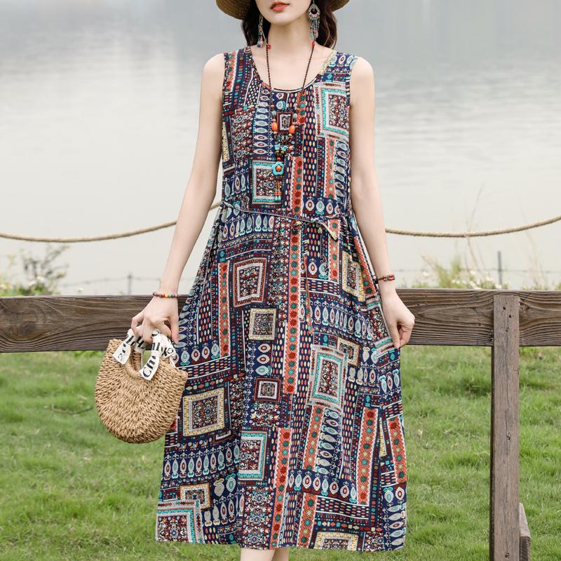 Rochie elegantă de vară pentru femei, mărime plus, haine vintage, rochie lungă fără mâneci
