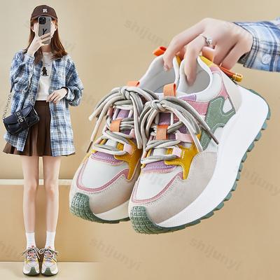 2024 Neue Damen Sneaker Plateau Patchwork Casual Sportschuhe Damen Schnürschuhe Outdoor Laufschuhe Vulkanisierte Schuhe Tenis Feminino