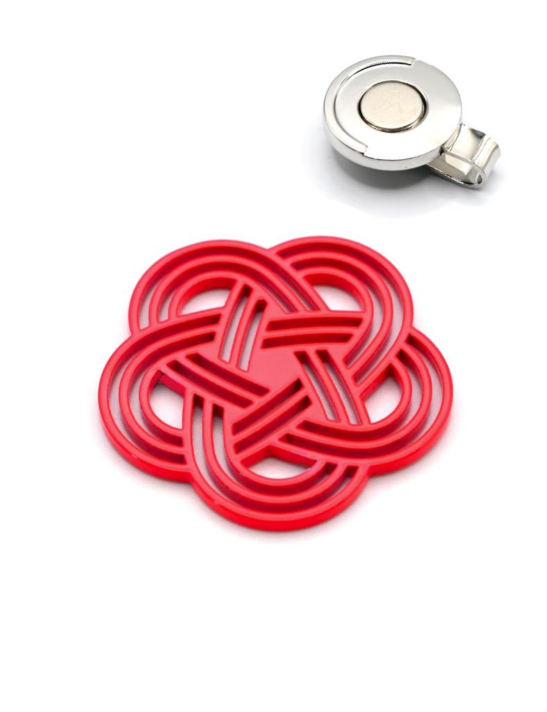 Golf Marker Marker That Brings Good Product LUCK Mizuhiki Concentration Gift the Face Steel 40mm Coral Red To Hat Project [Metal Luck] Name #GOOD