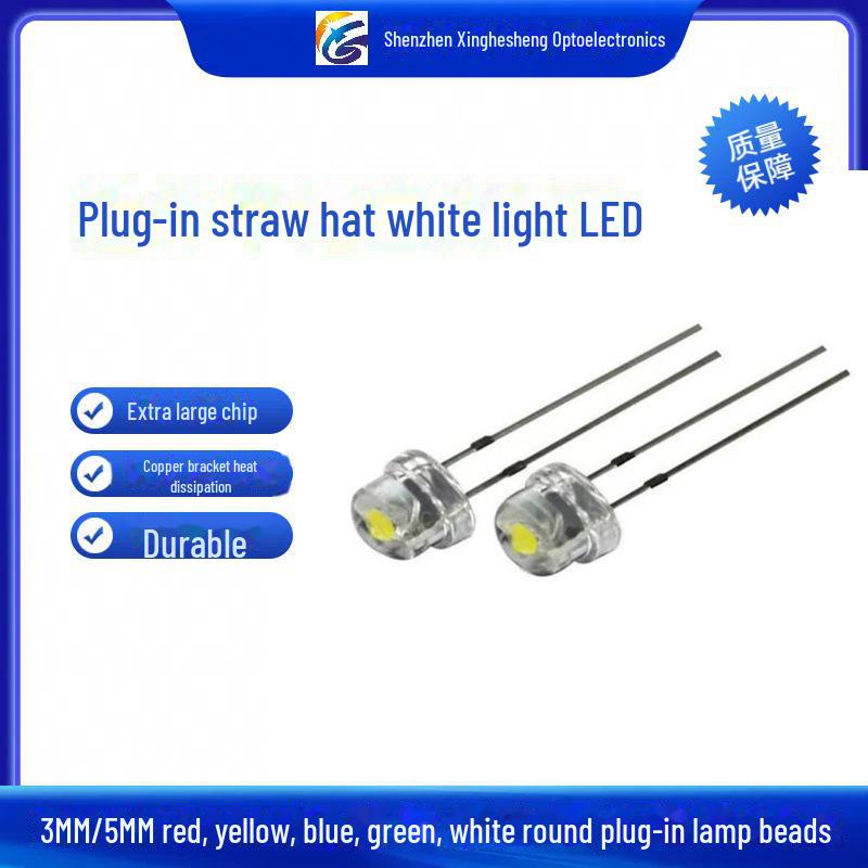 0.5W Super Bright White 8mm Straw Hat LED Lamp Beads for Flashlights