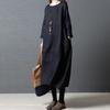 Vintage Cotton Dress Women Long Sleeve Round Neck Casual Loose Solid Robe Spring Autumn Vestidos