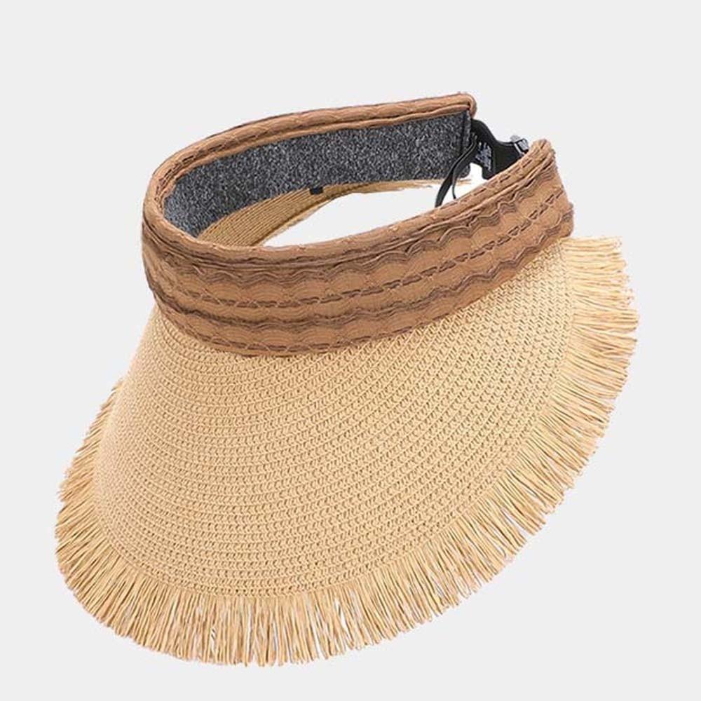 Portable Straw Visor Cap Solid Color Folding Sunshade Hat Top Air Cap Wide Brim Woven Cap  Summer