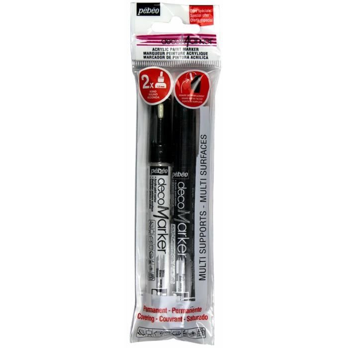 Marqueurs à peinture acrylique - Pébéo - Set de 2 - Noir et Blanc - Pointe ronde 1.2mm - Multi-supports