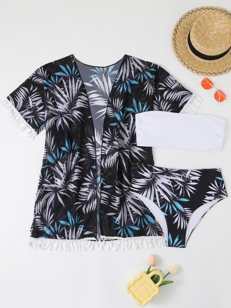 2025 Europäisches & Amerikanisches Trägerloses Quasten-Bikini-Set - Sexy Sonnenschutz-Strandbekleidung für Damen