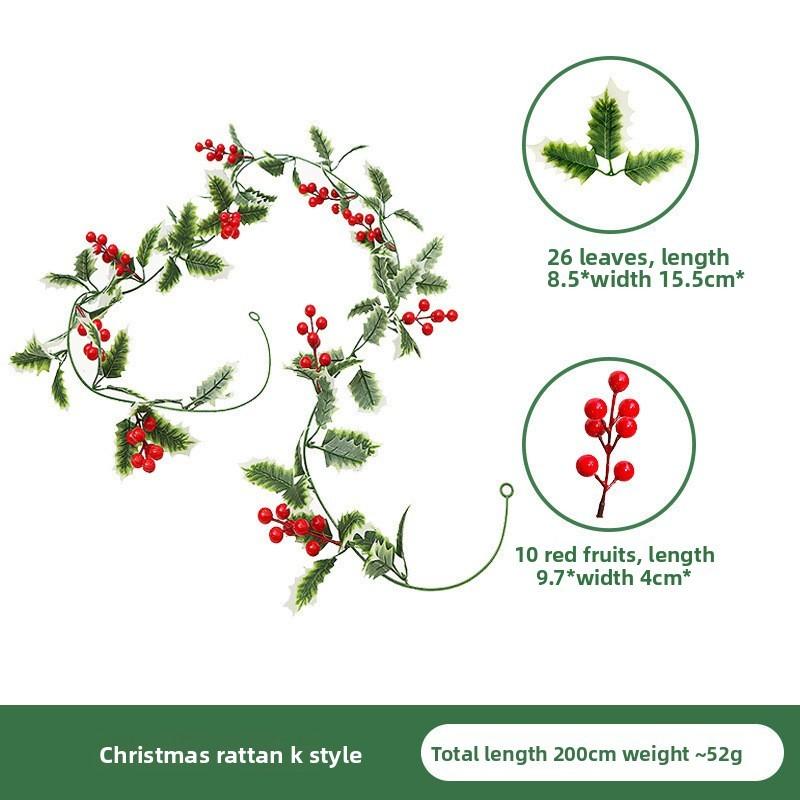 Christmas Simulation Red Fruit Vine With Artificial Pine Needles For Holiday Home Decor