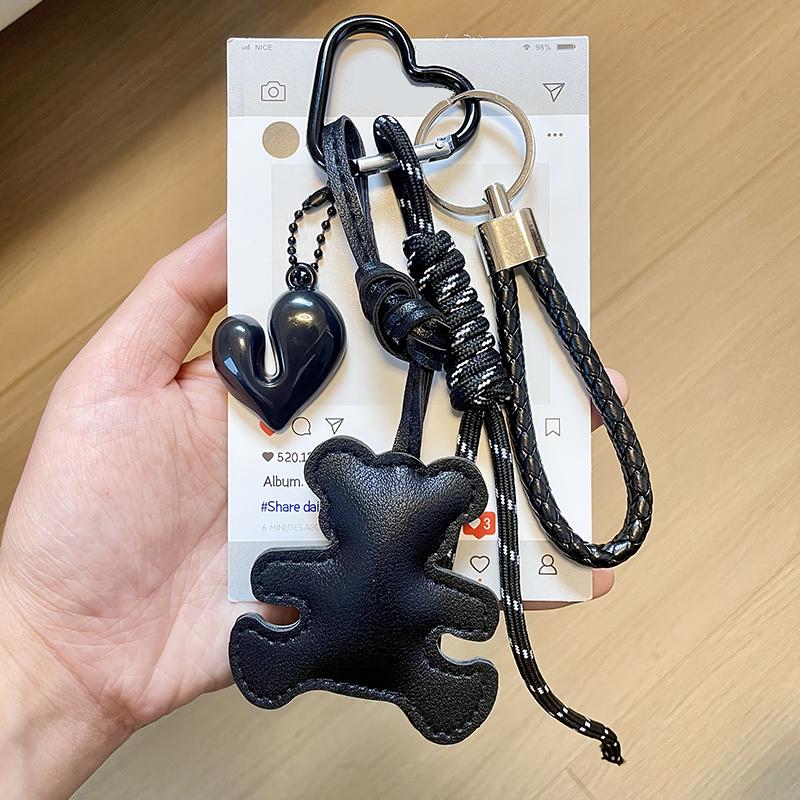 Yogodlns Cute PU Leather Bear Bag Pendant Bear Shape Cartoon Keychain Soft Stuffed Bag Charm Ornament Decoration