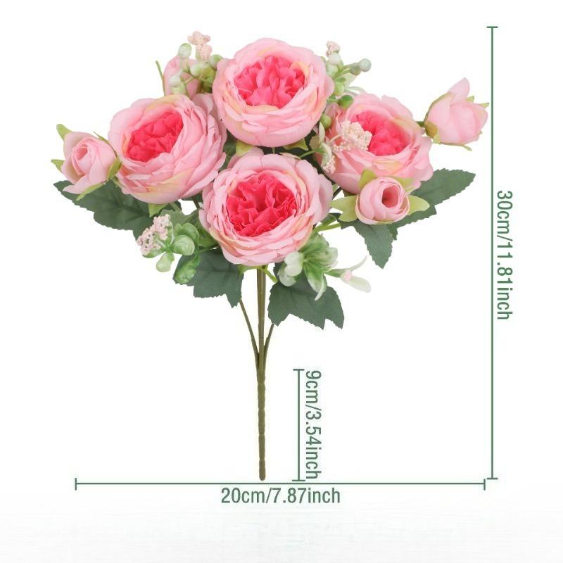 Rose Pink Silk Peony Artificial Flowers Bouquet 5 Big Head and 4 Bud Cheap Fake Flowers for Home Wedding Decoration indoor