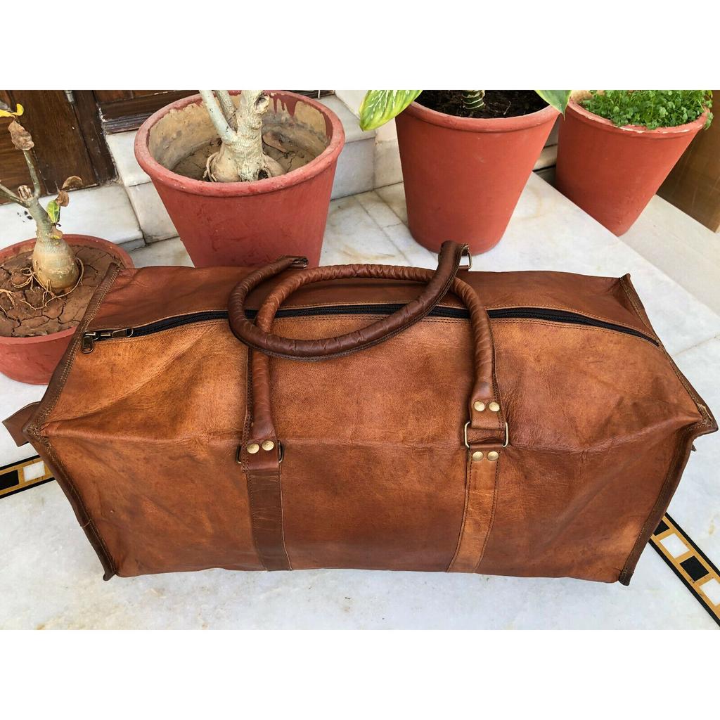 Große Vintage-Reise-Reise-Wochenend-Übernachtungstasche für Herren aus Leder