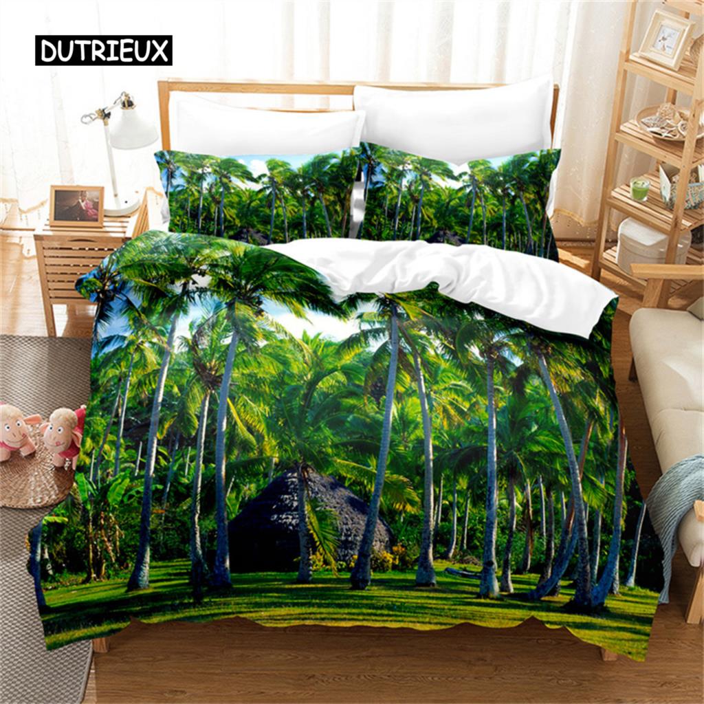 

Пододеяльник Пляжный комплект постельного белья с изображением кокосовой пальмы Океан Комплект постельного белья Queen Size Покрывало для кровати для мальчиков и девочек Декор для спальни Постельное белье для спальни EU single(135x200cm)