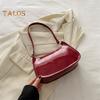 Retro Glossy Shoulder Bag Ladies Solid Color Faux Leather Underarm Bag Casual Hobo Purse Waterproof Handbag for Daily Life Travel Parties