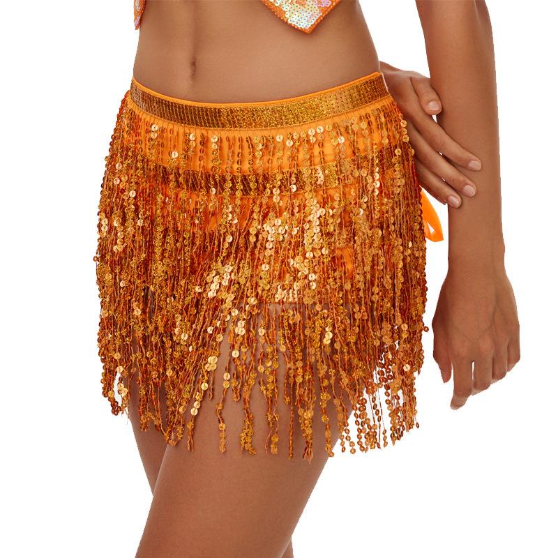 Bohemian Sequin Hip Scarf: Four-layer Tassel Waist Chain Belly Dance Costume for Women. Perfect for Halloween Performances.