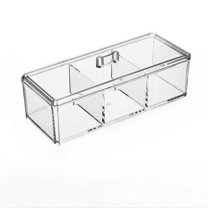 

1pc Transparent Cosmetic Storage Box Acrylic Make Up Organizer Three Grid Cotton Swab Cotton Pad Storage Box Home Organization 1pc чистый