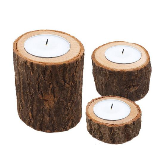 3Pcs Wooden Stump Candle Holder Votive Tealight Candle Stand Rustic Farmhouse Living Room Bathroom Candlestick Decoration Table Centerpiece Ornament