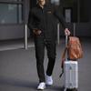 Men's Casual Waffle Knit Set: Solid Color Cardigan Jacket and Long Pants