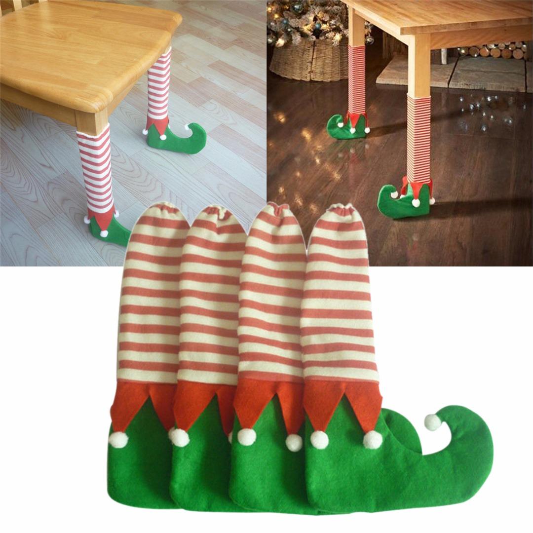 

4 Pcs Christmas Elf Sock Table Chair Leg Cover Furniture Elf Home Party Decor