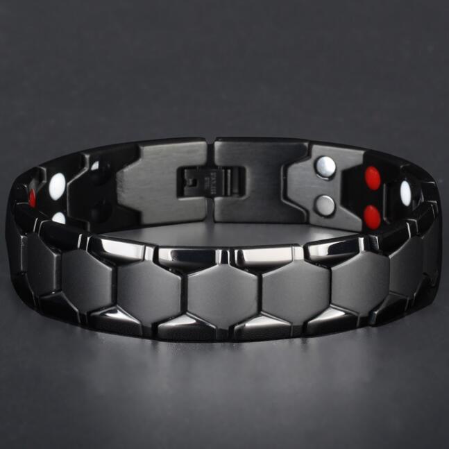 18MM Wide 4 In 1 Magnetic Therapy Man Bracelet For Pain Relief Indian Male Jewelry Gold Color Stainless Steel Men's Bracelets