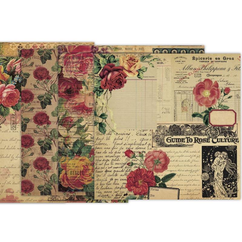 24 Sheets Junk Journaling Craft Paper Scrapbook Paper Pad Decoupage PaperSingle-Sided Vintage DIY Decorative Cardmaking Supplies