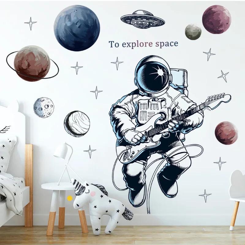 Astronaut Wall Stickers for Kids Room Nursery, Removable PVC Decals DIY Poster Murals, Bedroom Living Room Home Decor
