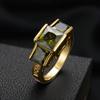 New gold olive green zircon ring, wind personality ring