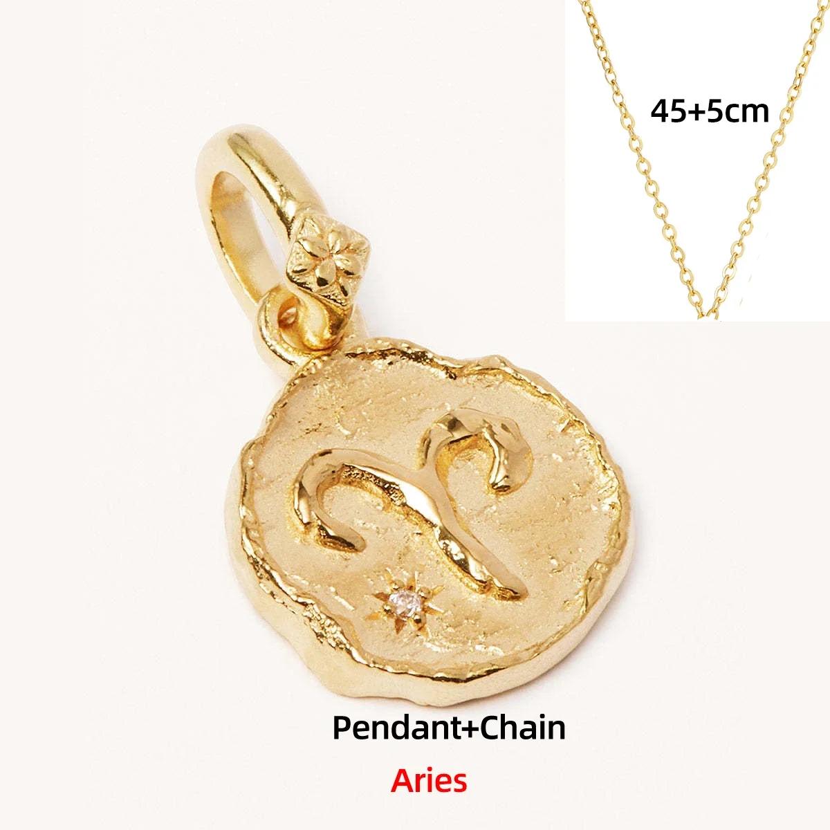 Stainless Steel 12 Constellations Symbol Pendant Geometric Star Sign Necklace Women Zodiac Sign Choker Jewelry Birthday Gifts