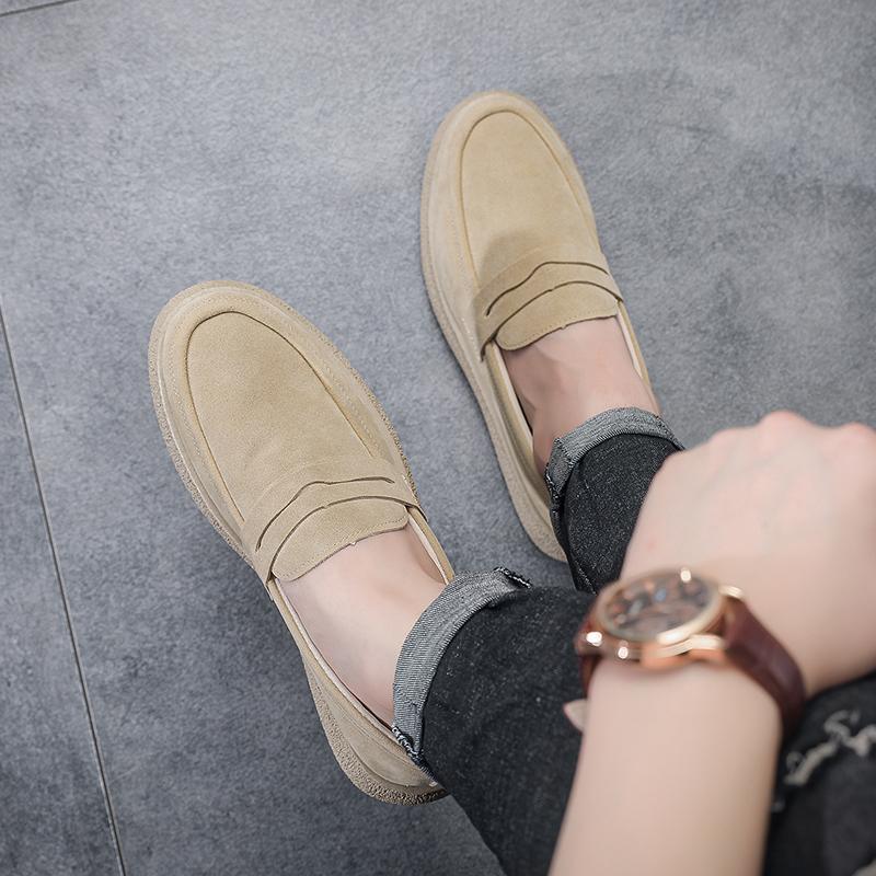 Khaki Casual Loafers Men Comfortable Breathable Suede Casual Shoes Man Slip On Platform Shoes For Men Zapatos Para Hombre