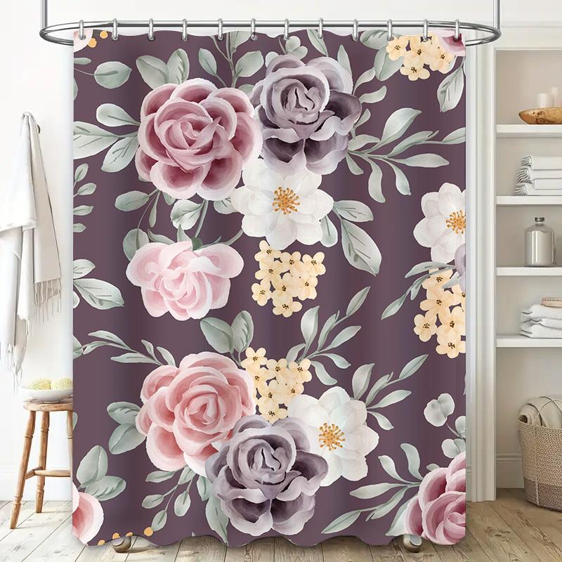Luxury Watercolor Floral Shower Curtain for Bathroom Decor Modern Bath Mat Set in Various Colors