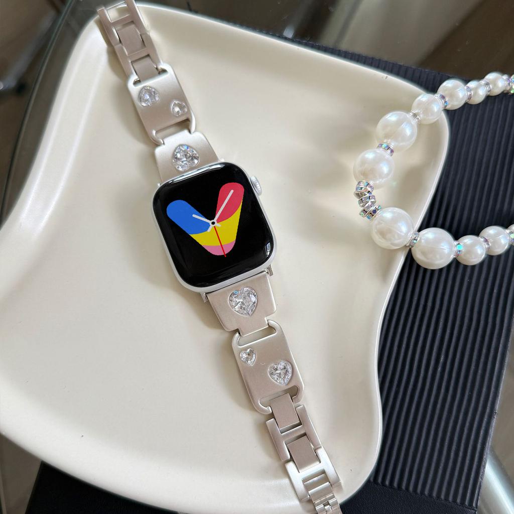 Heart Diamond Strap for Apple Watch S11 10 9 8 7 6 5 Ultra 3 SE3  Metal Bracelet For Iwatch Band 38 40 41 42 44 45 46 49mm Band