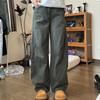 Army Green Washed Cotton Tooling Pants Men's and Women's Summer Thin Scimitar Jeans American Wide-leg Trousers