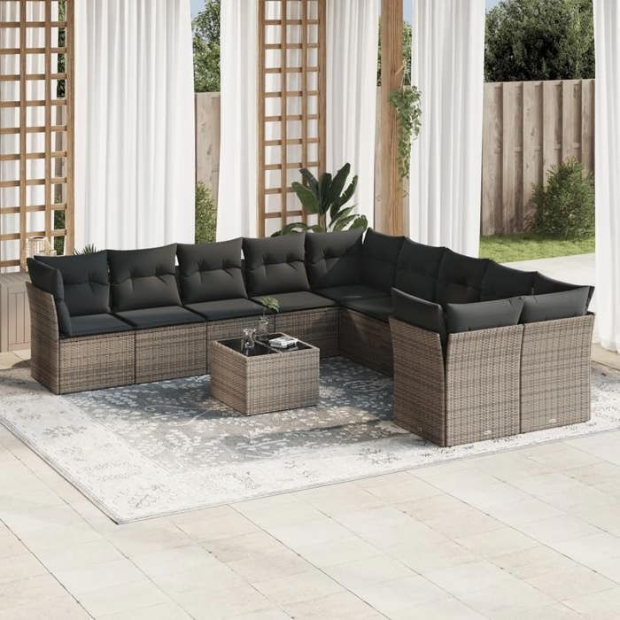 VidaXL Garden Lounge Set with Cushions 11 Pcs, Patio Sofas, Patio Furniture Set, Outdoor Furniture, Grey 3256971