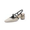 2025 Spring and Summer Foreign Trade New Bag Head Sandals Women's Thick Heel Fashion Versatile Square Head Back Empty Single Shoes Fairy Shoes