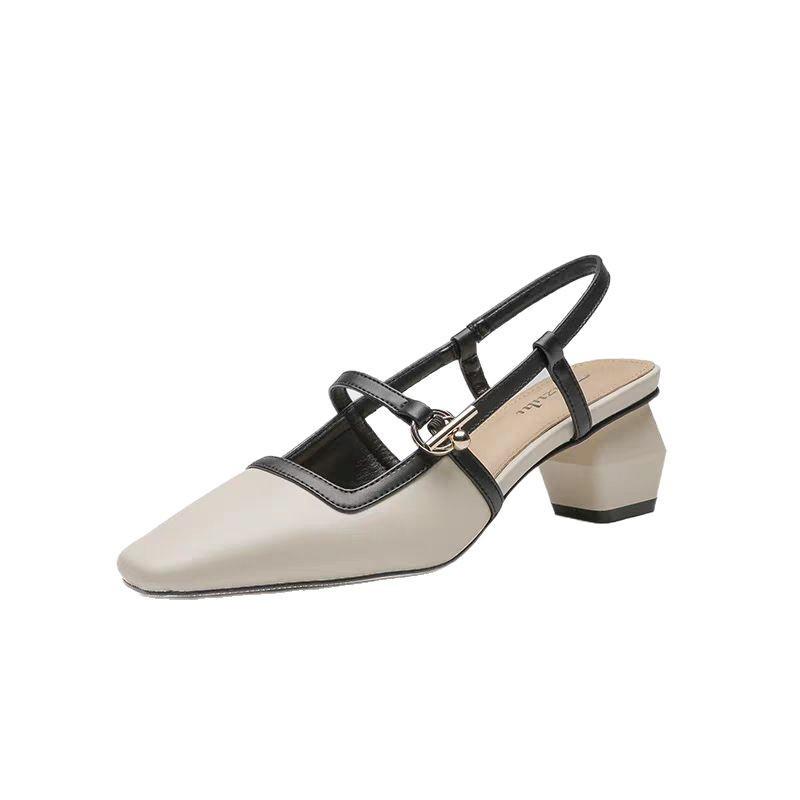 2025 spring and summer foreign trade new bag head sandals women's thick heel fashion versatile square head back empty single shoes fairy shoes