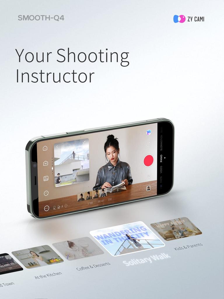 ZHIYUN SMOOTH Q4 Smartphone Gimbal with Image Extension Portable Mini Compatible with 3-Axis Stabilizer, Foldable, Stabilization, Built-in Rod,