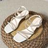Fashion sandals summer British fashion versatile new square head rhinestone one-word buckle thick high-heeled women's shoes