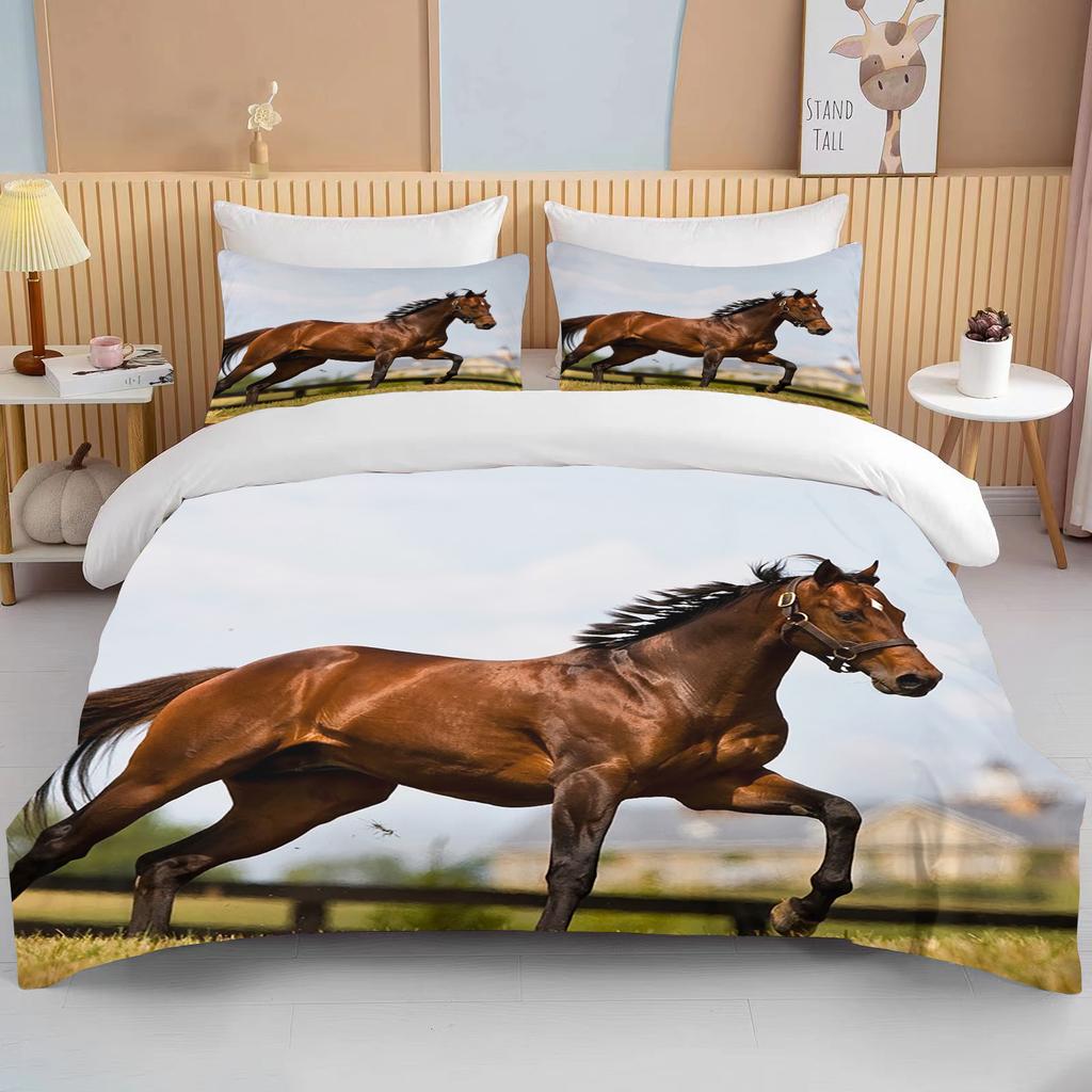 Running Horses Bedding Set Soft Comforter Set And Pillowcase Queen Size Decor Home Luxury Bed Set Animal Duvet Cover For Boy Bed