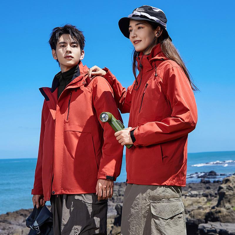 24 New Jacket Men's Three-in-one Jacket Women's Outdoor Waterproof Hiking Warm Jacket Mountaineering Suit