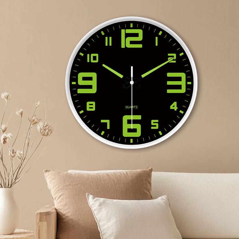 12-Inch Silent Luminous Wall Clock - Creative Fluorescent Bedroom Décor