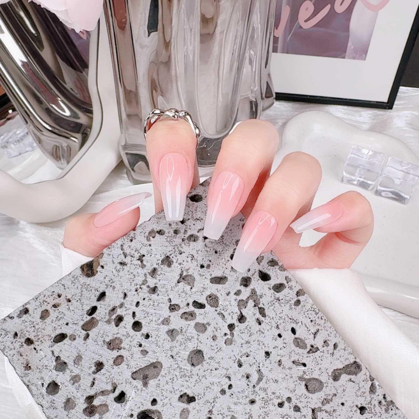 Light Luxury Nude Blush Cat Eye Nail Stickers: Elegant, Cool, Handmade XS (Very small nail bed)