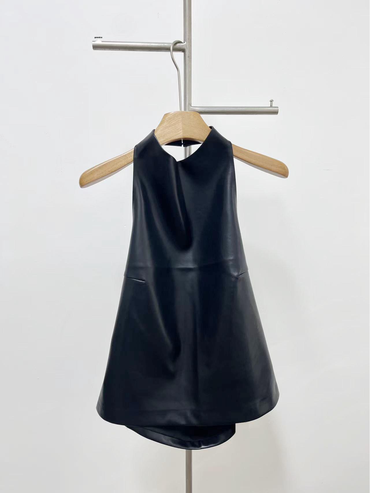 Niche Off-Shoulder Halter Leather Vest - Women s Summer Backless Top Large чёрный
