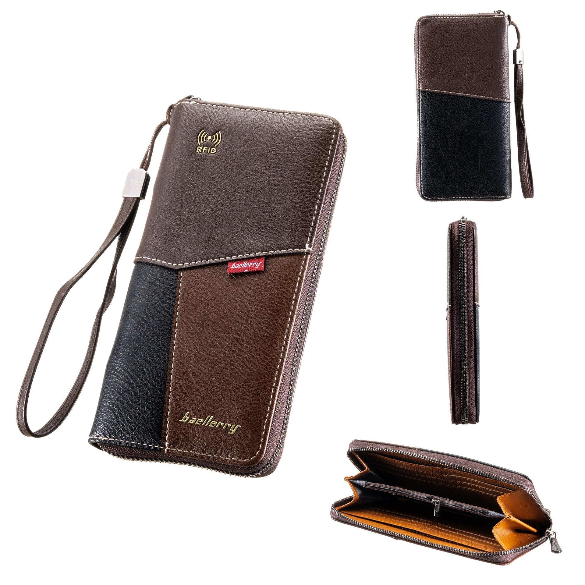 

Men s long wallet color matching large-capacity clutch bag RFID anti-theft brush advanced sense clutch bag men one size темно-коричневого кольору