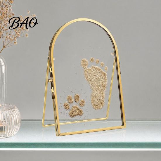 Pet Paw Print Kit Baby Keepsake Frame, DIY Sea Sand Newborn Hand Footprint Kit, Infant Handprint Mold Metal Pressed Picture Floating Cat Dog
