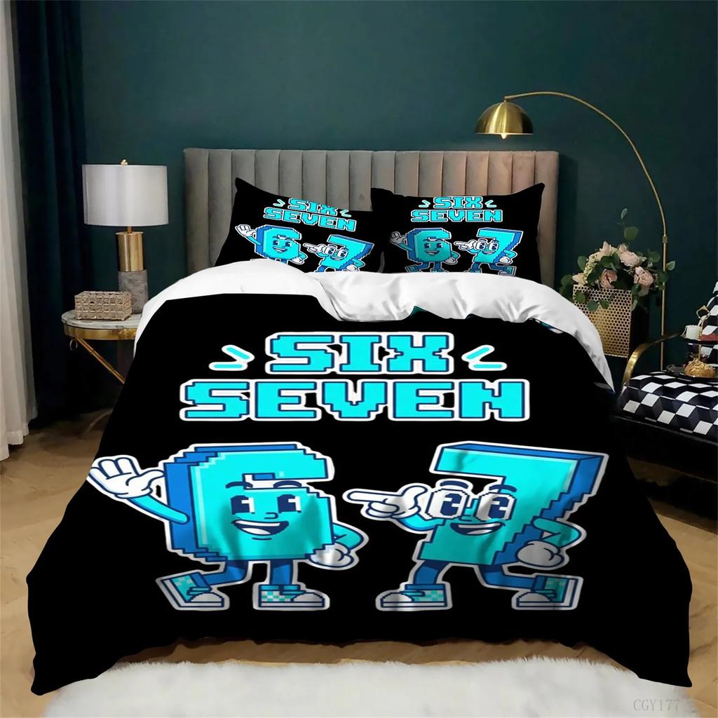 Duvet Cover Pillowcase Funny 67 Cartoon Bedding Set 3pcs Kids 3D Digital Print for Boys Teens Bedroom Single/Double Gift