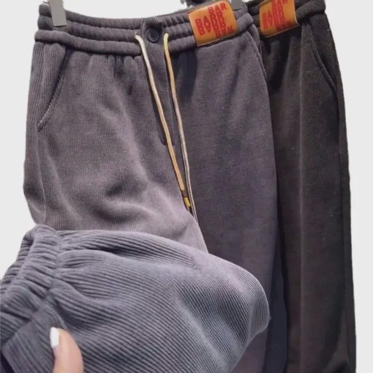 Women's Winter Cotton-Velvet Sweatpants: Loose, Warm, Casual Lambskin for Female Students