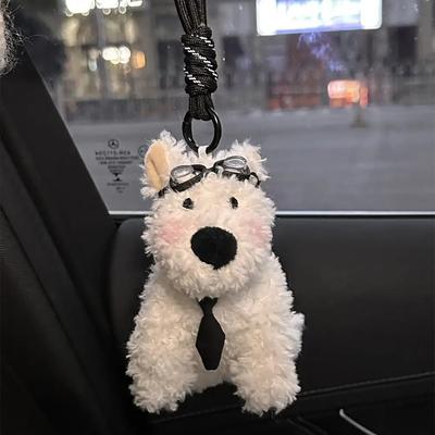 Cute Plush Dog Dolls Car Pendant Rearview Mirror Handbag Hanging Ornaments Doll Keychain Car Interior Dashboard Decoration